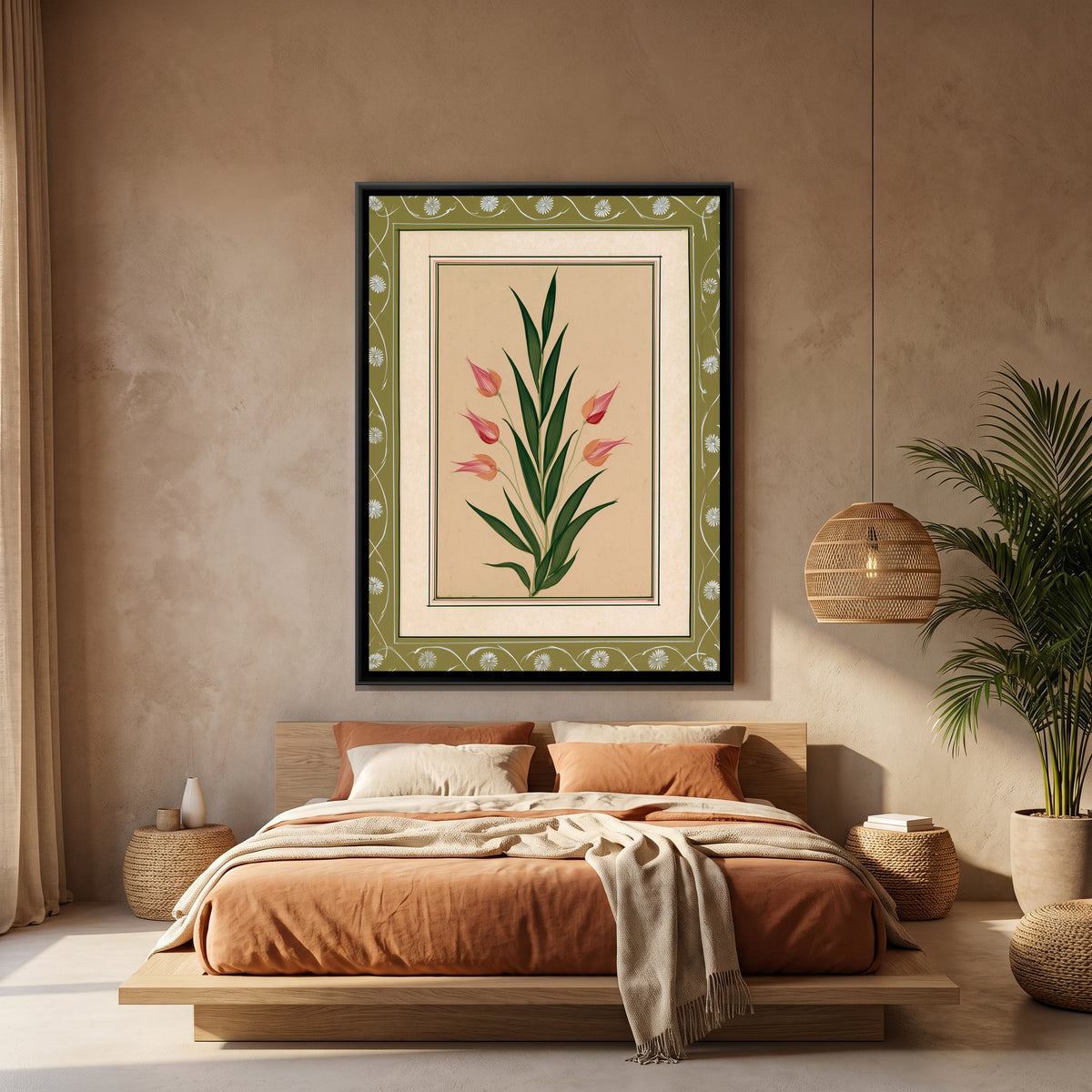 Mughal Tulips — canvas art shown in a styled room