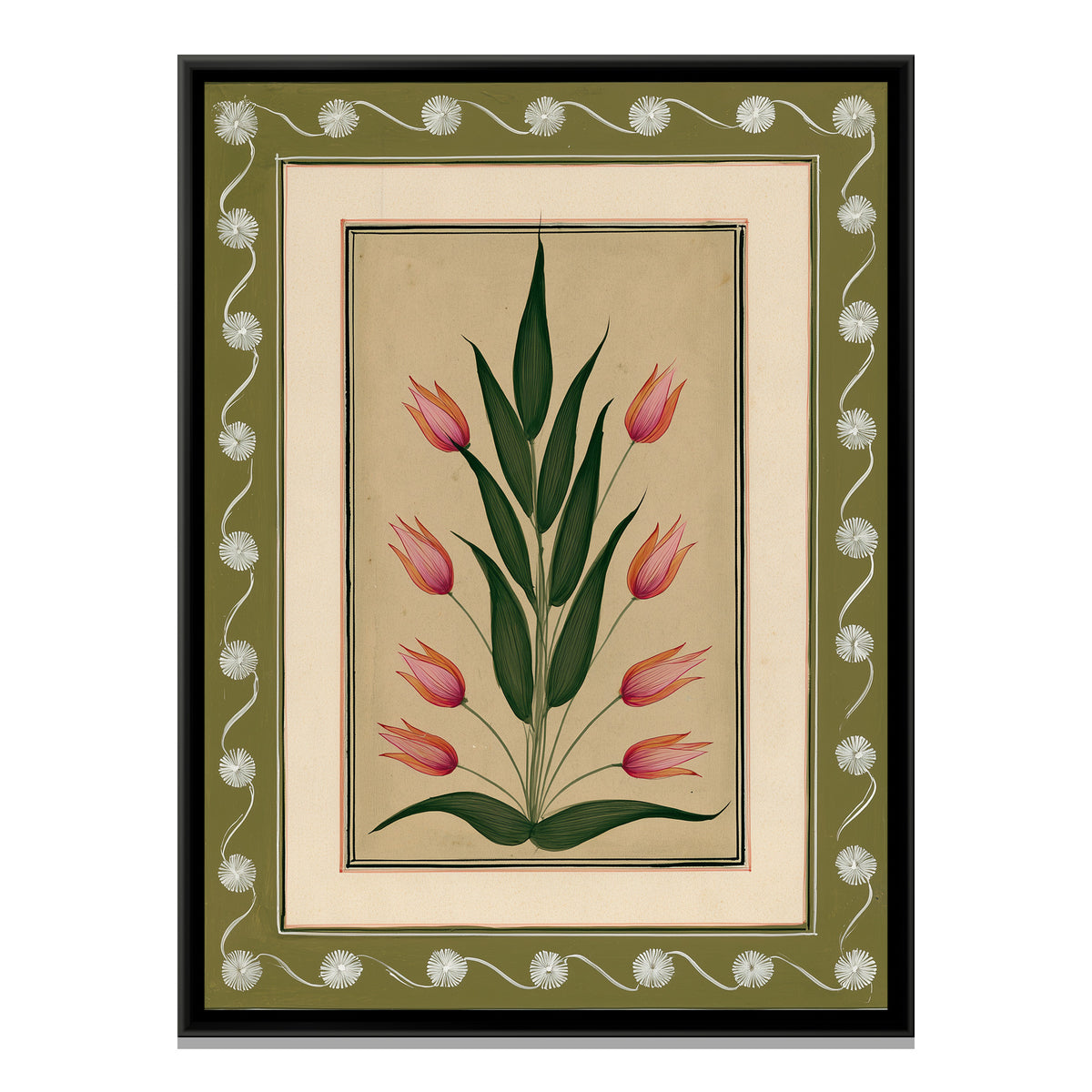 Mughal Tulips — framed canvas print, front view
