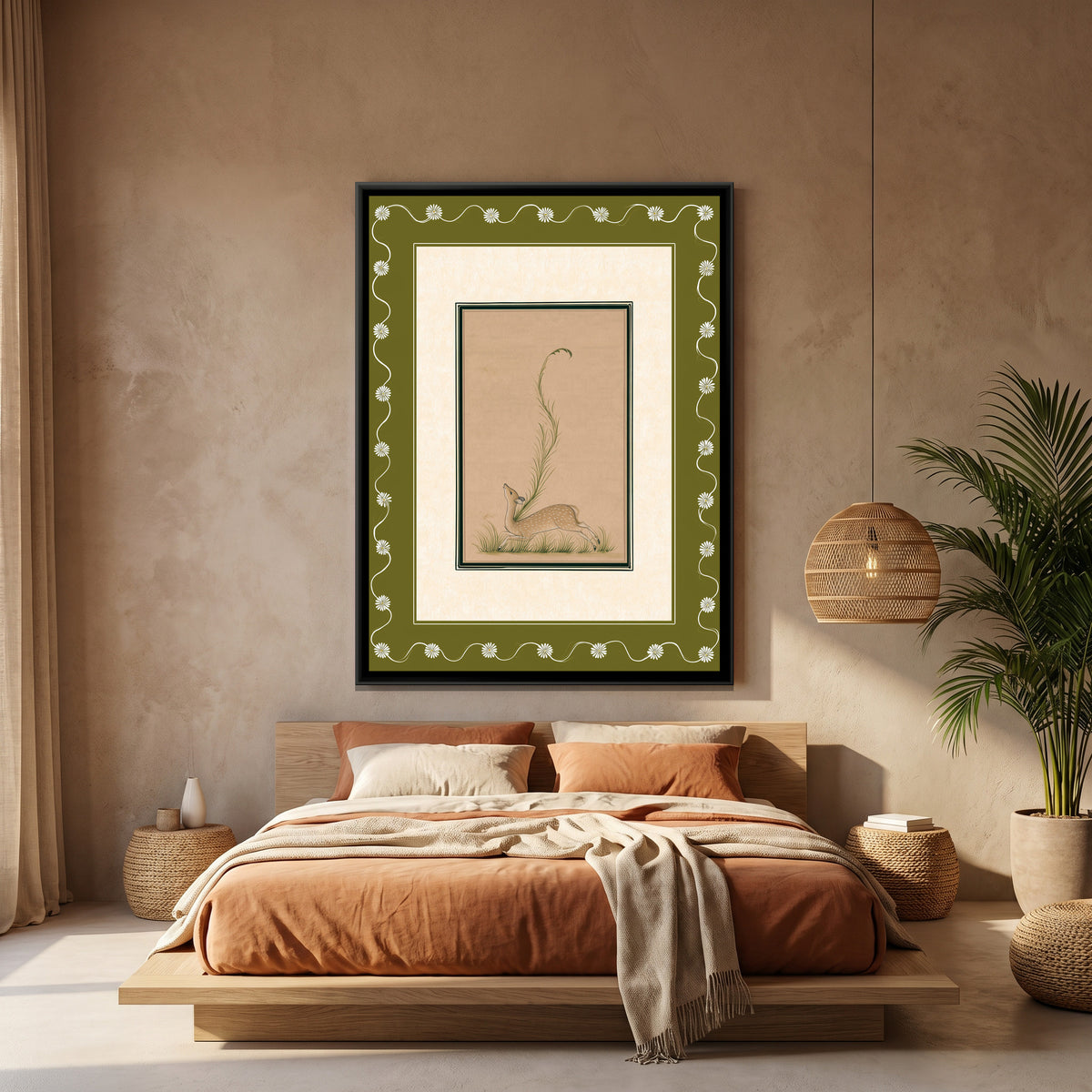 Mughal Deer — canvas art shown in a second room setting
