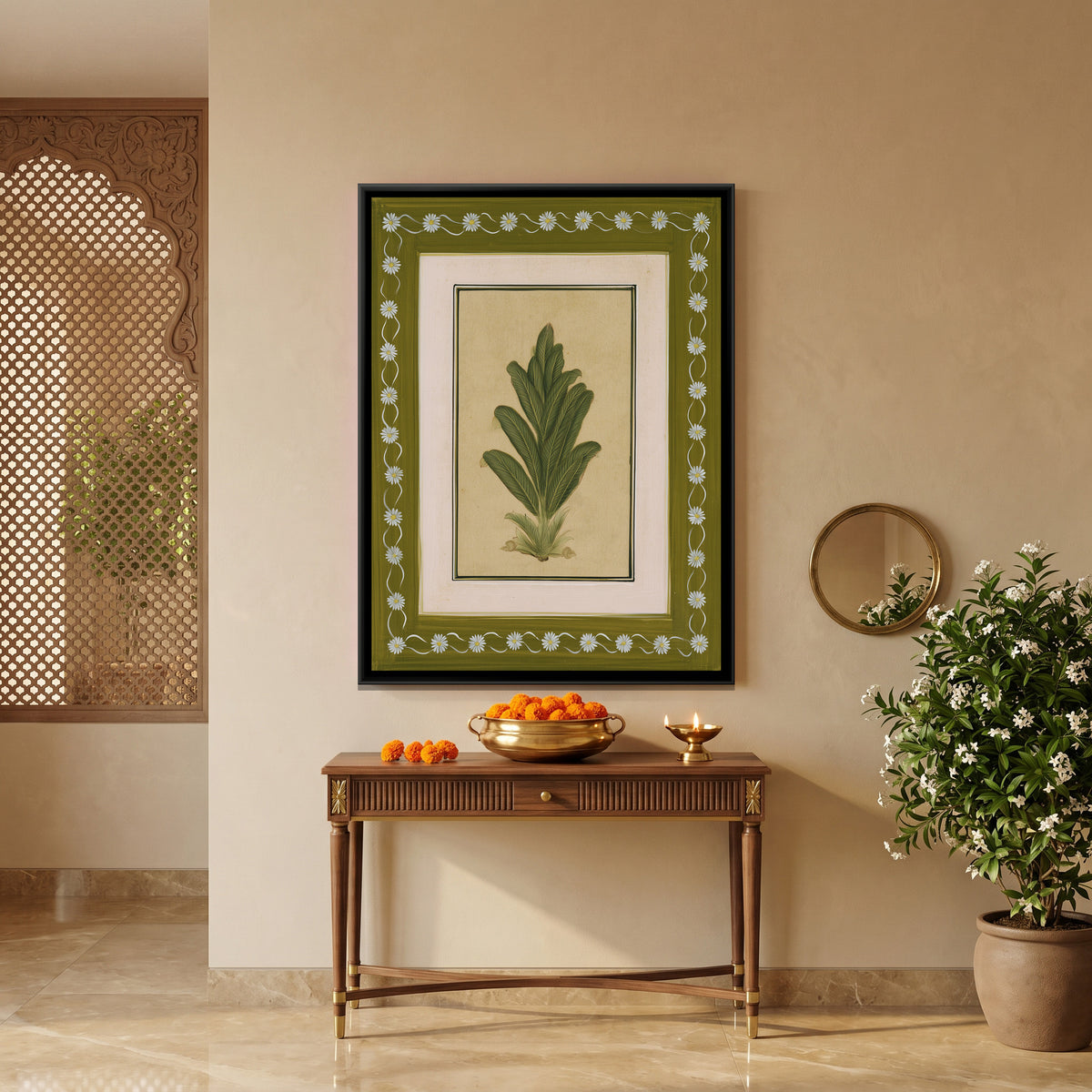 Mughal Botanical Plant — canvas art shown in a second room setting
