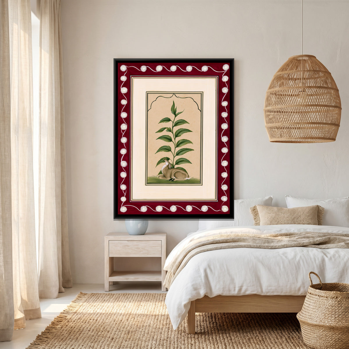 Mughal Deer — canvas art shown in a second room setting