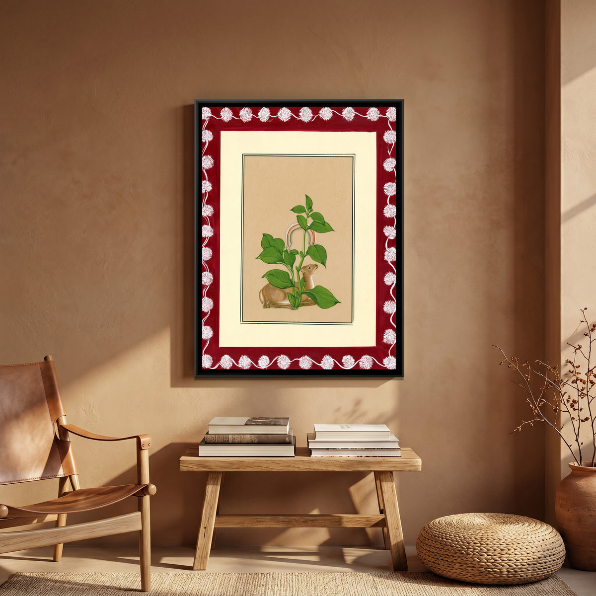 Mughal Deer — canvas art shown in a second room setting