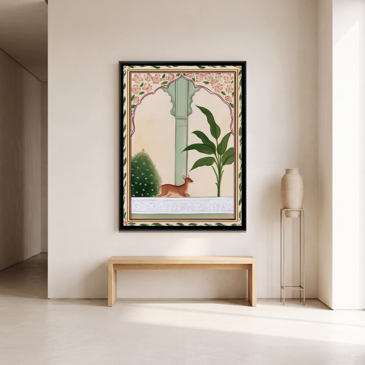 Deer in Palace Garden — canvas art shown in a styled room