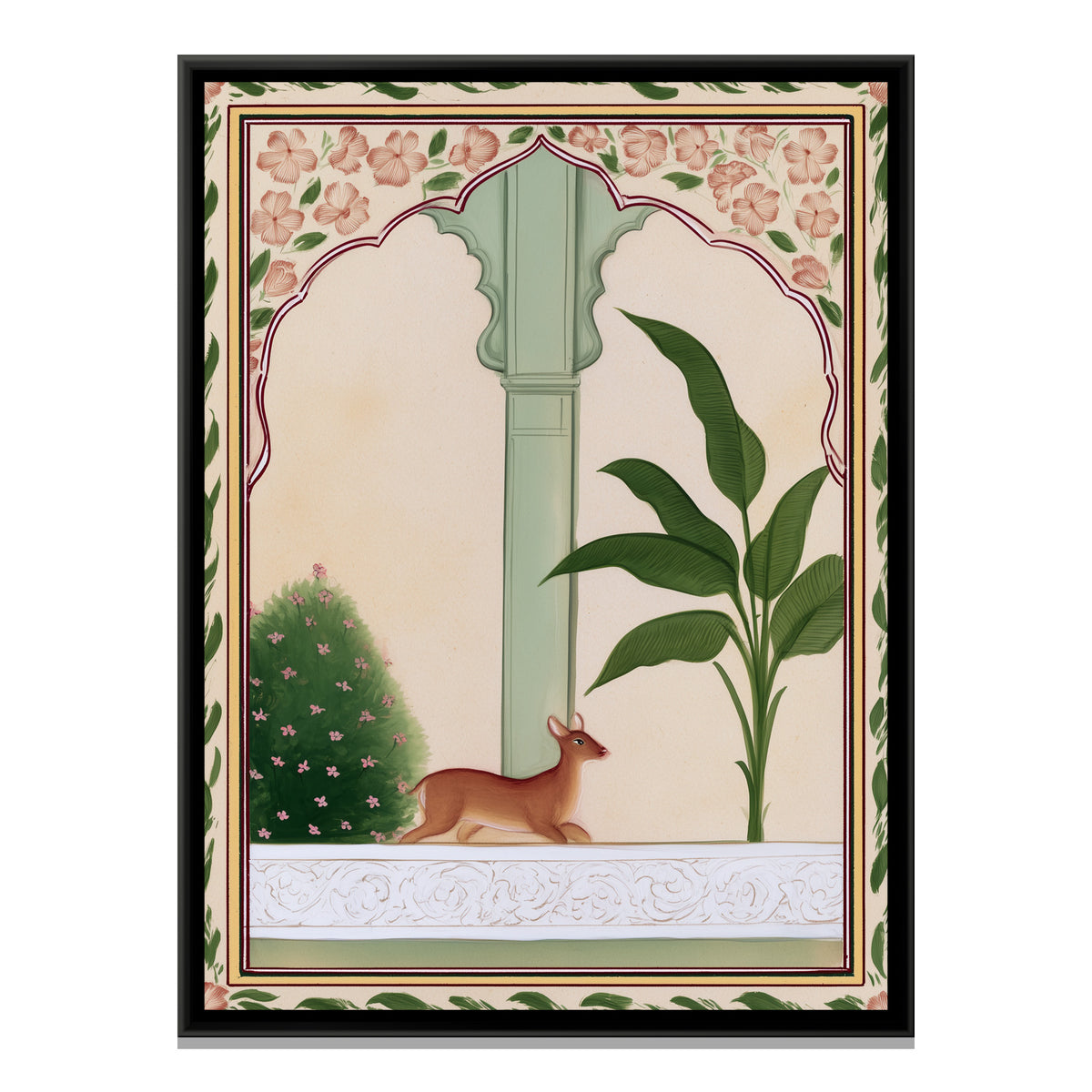 Deer in Palace Garden — framed canvas print, front view