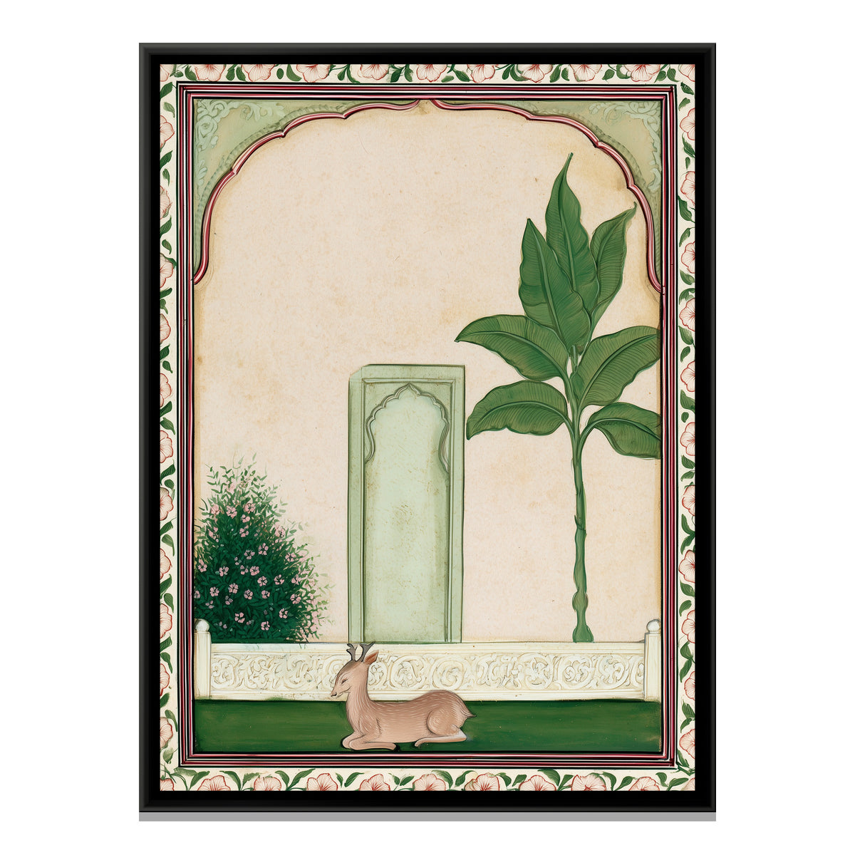 Deer in Palace Garden — framed canvas print, front view