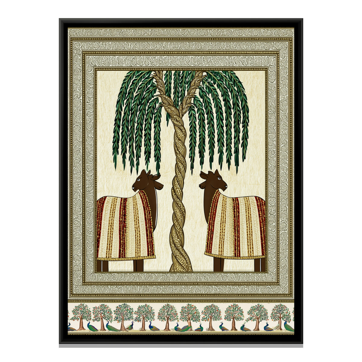 Two Deer Tree of Life — framed canvas print, front view