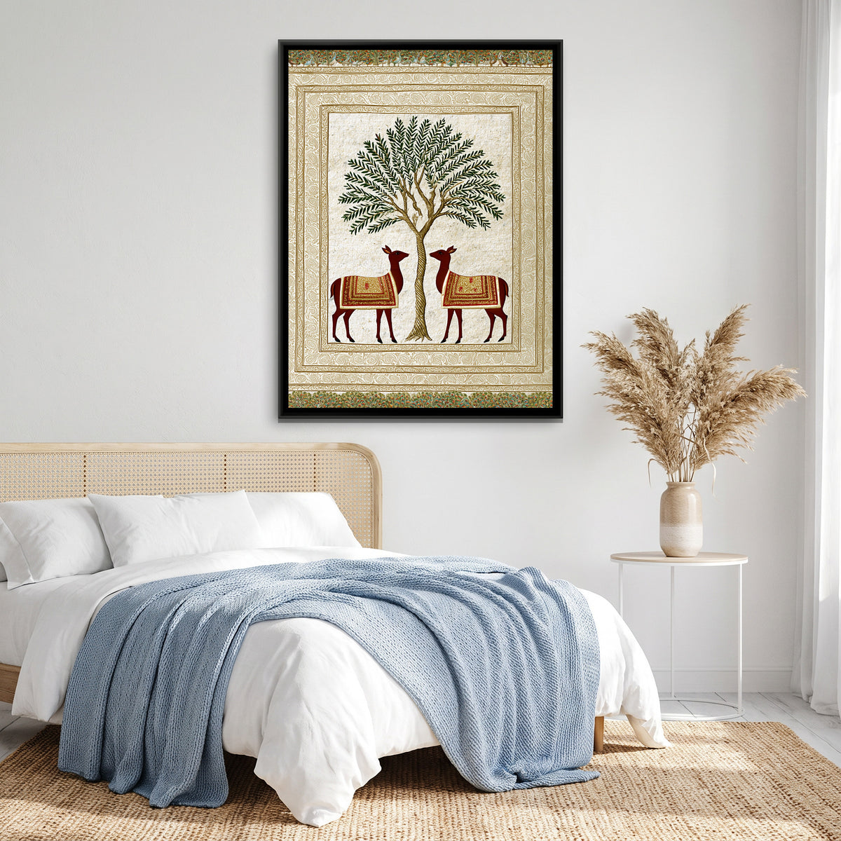 Two Deer Tree of Life — canvas art shown in a second room setting