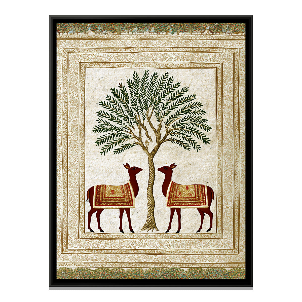 Two Deer Tree of Life — framed canvas print, front view