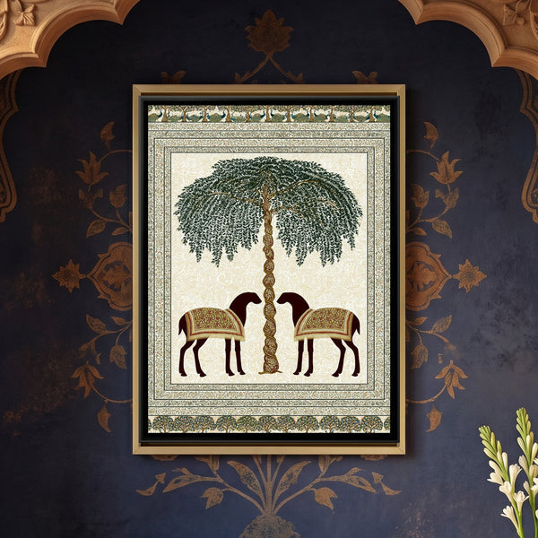 Two Deer Tree of Life — framed canvas art hung on a wall