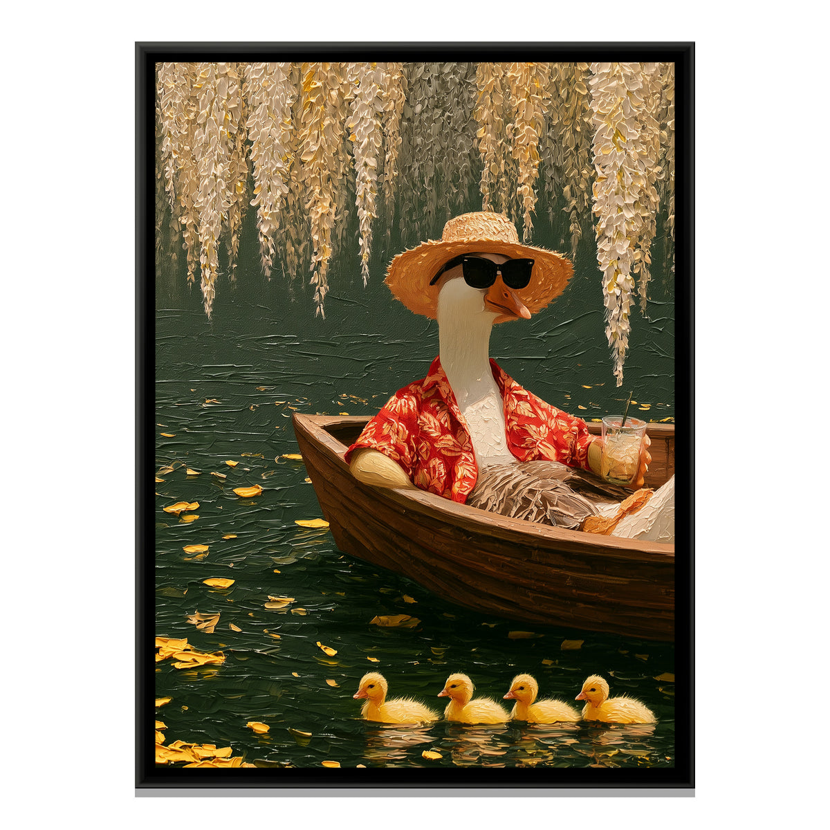 Goose in Sunglasses — framed canvas print, front view