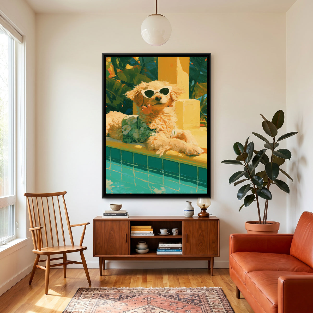 Dog in Sunglasses — canvas art shown in a styled room