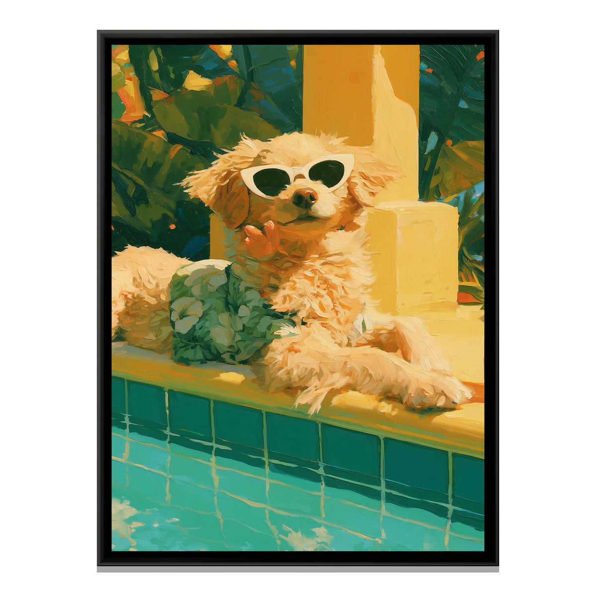 Dog in Sunglasses — framed canvas print, front view
