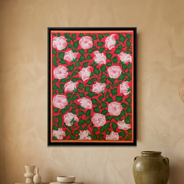 Mughal Hibiscus — framed canvas art hung on a wall
