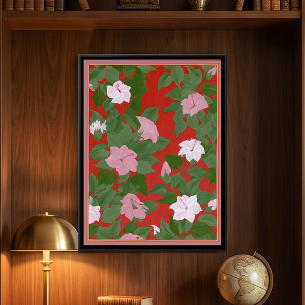 Mughal Hibiscus — framed canvas art hung on a wall