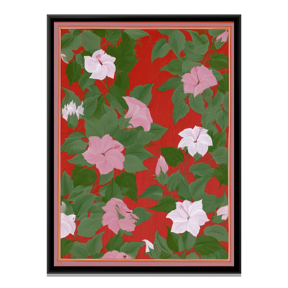 Mughal Hibiscus — framed canvas print, front view