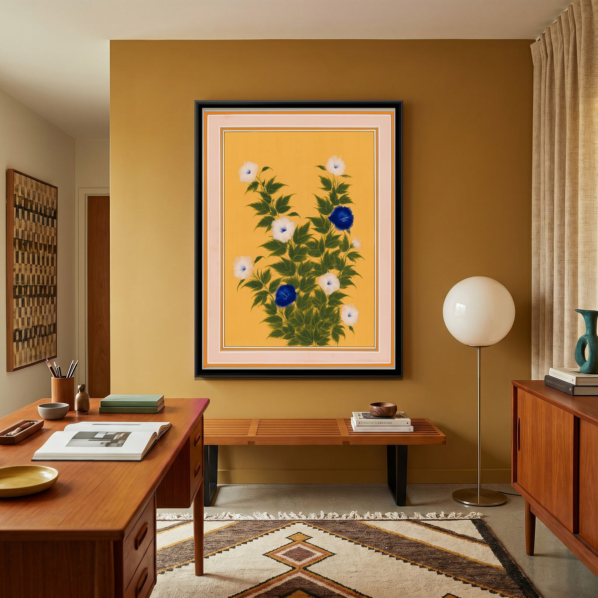 Mughal Hibiscus — canvas art shown in a styled room