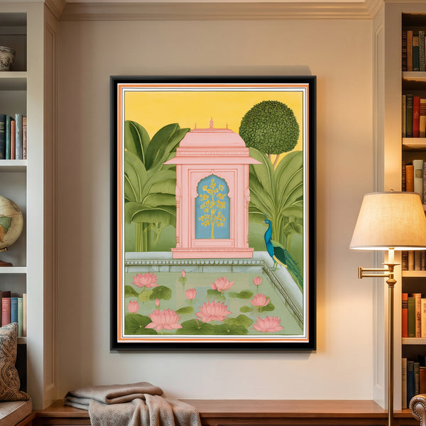 Pichwai Lotus Pond — framed canvas art hung on a wall