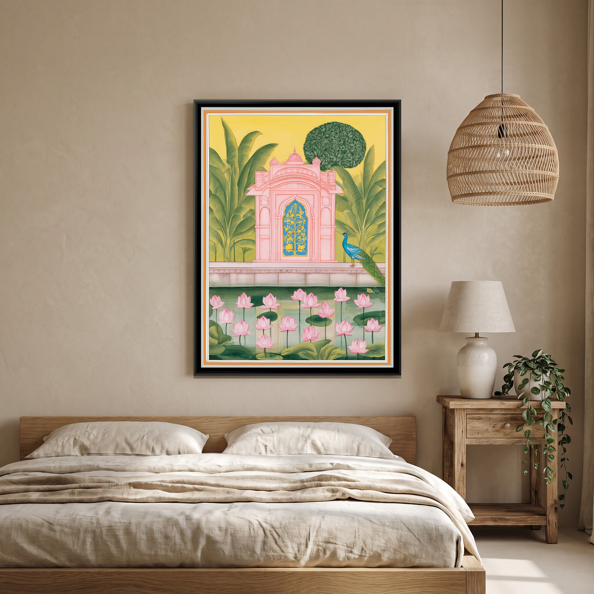 Pichwai Lotus Pond — canvas art shown in a second room setting