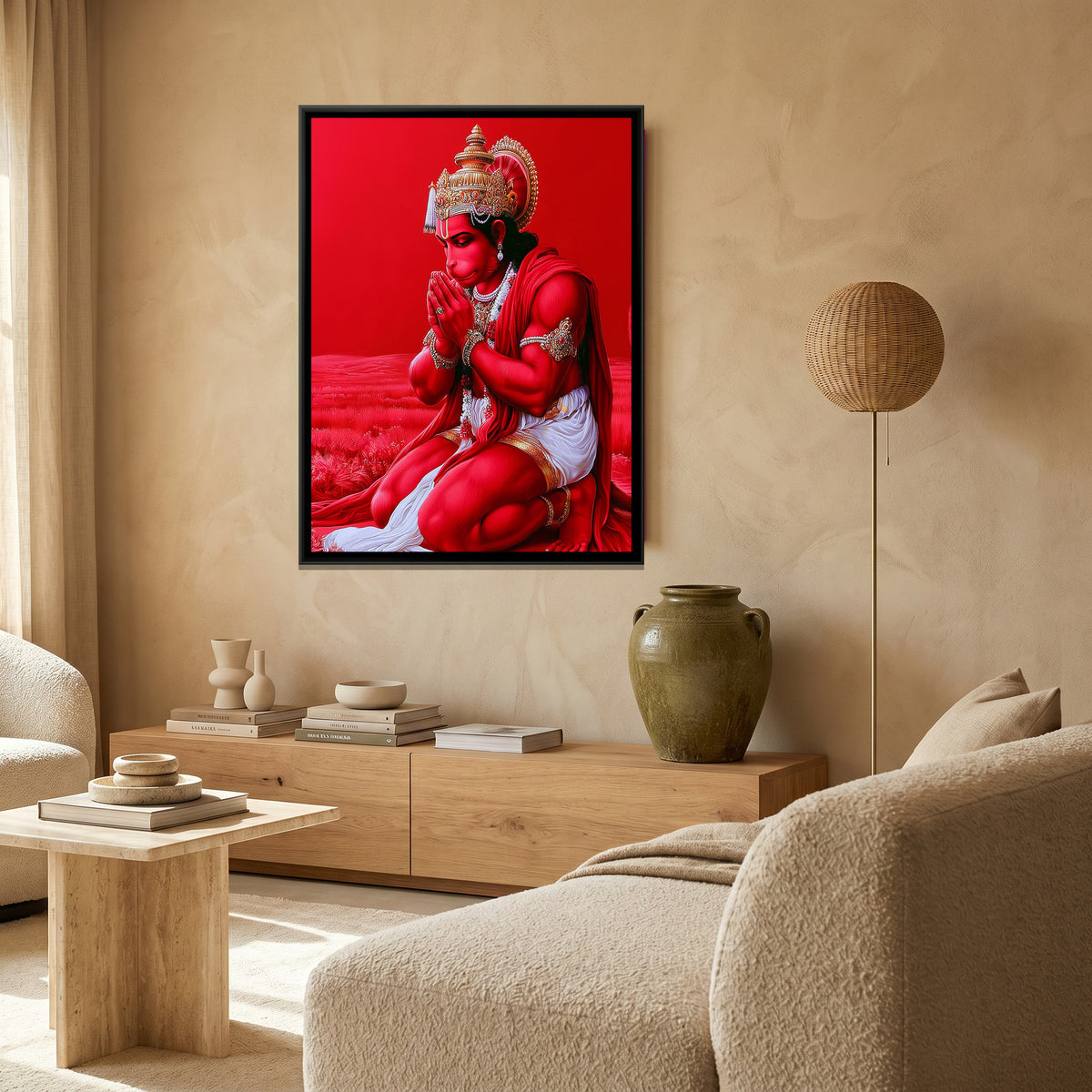 Hanuman Ji — canvas art shown in a second room setting