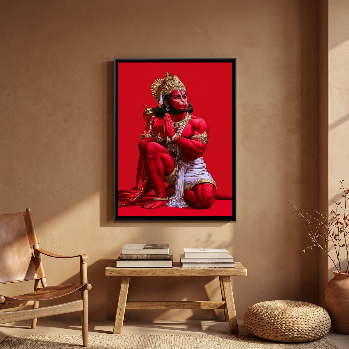 Hanuman Ji — canvas art shown in a second room setting