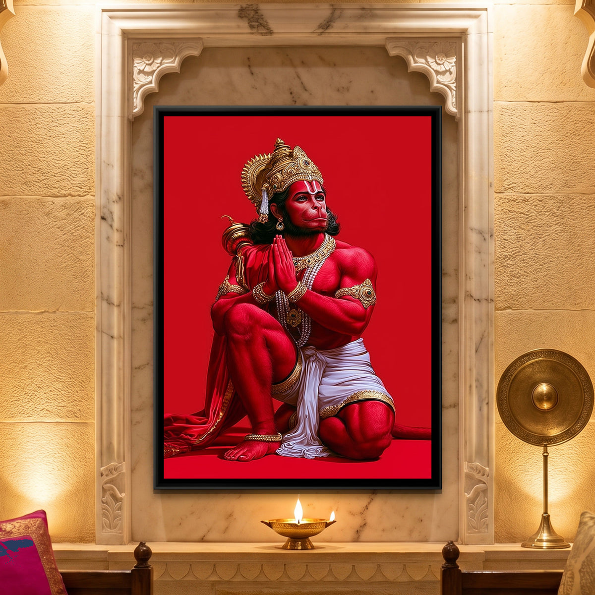 Hanuman Ji — framed canvas art hung on a wall