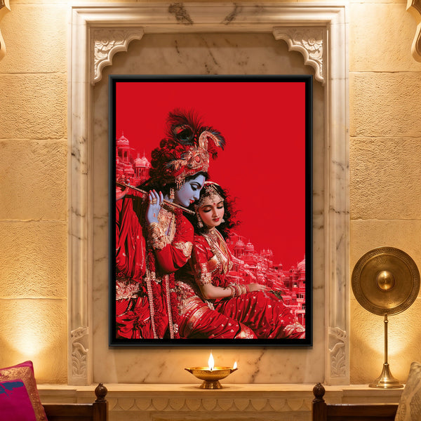 Shri Radha Krishna — framed canvas art hung on a wall