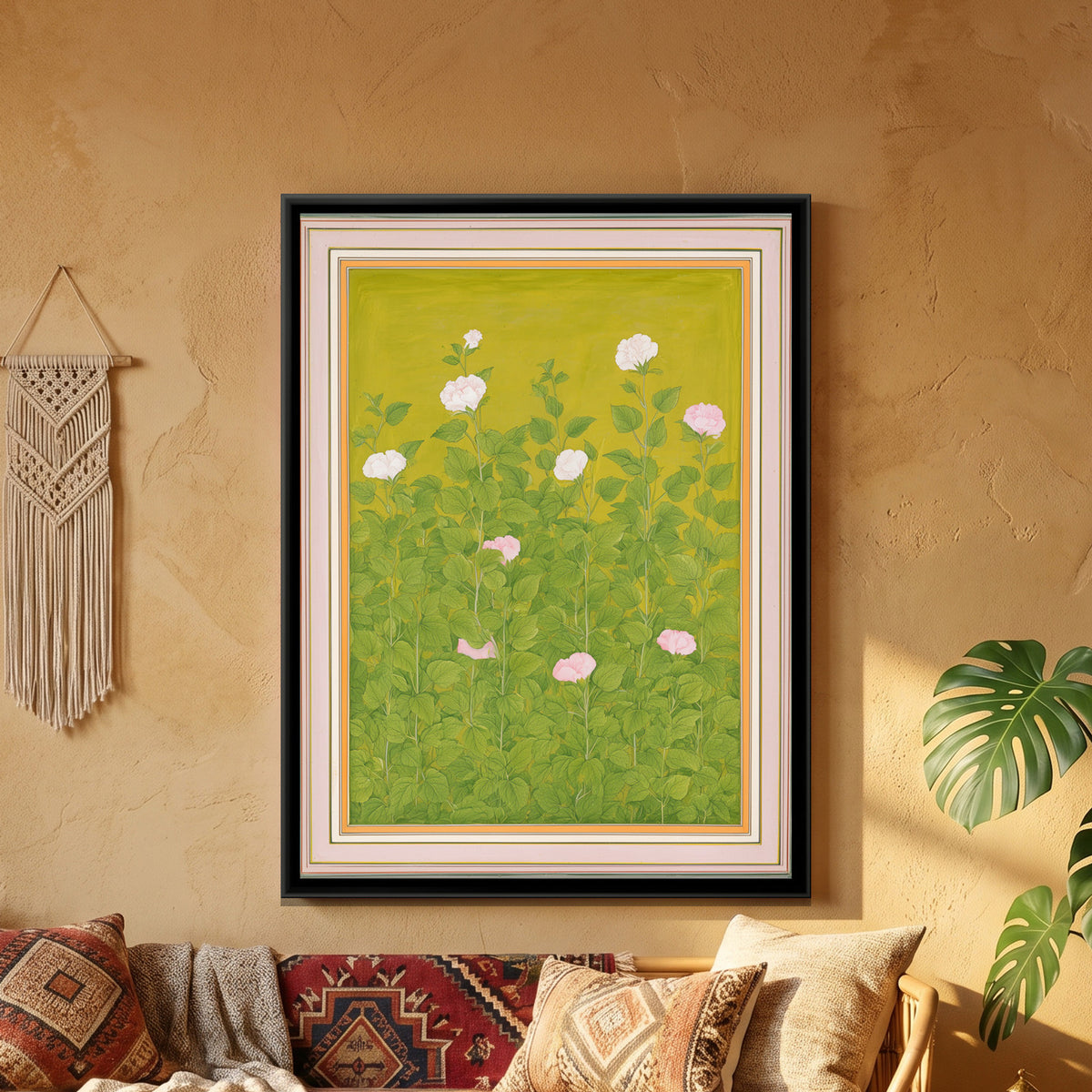 Mughal Hibiscus — framed canvas art hung on a wall