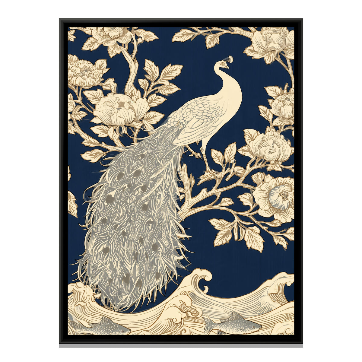 White Peacock — framed canvas print, front view