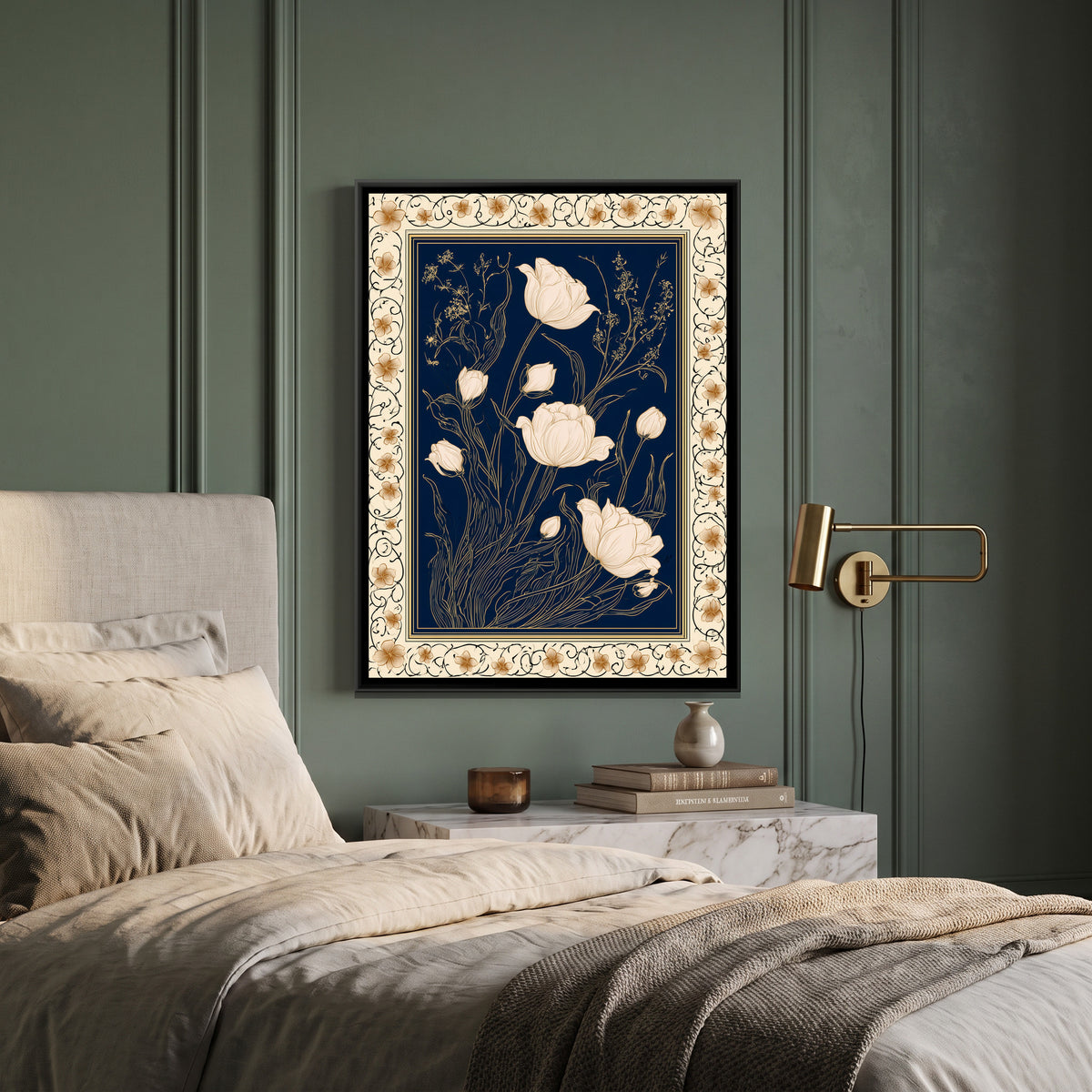 Mughal Tulips — canvas art shown in a second room setting