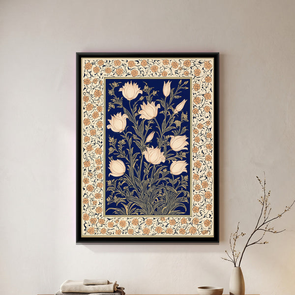Mughal Tulips — framed canvas art hung on a wall