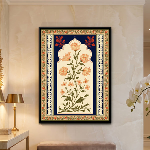 Mughal Floral Arch — framed canvas art hung on a wall