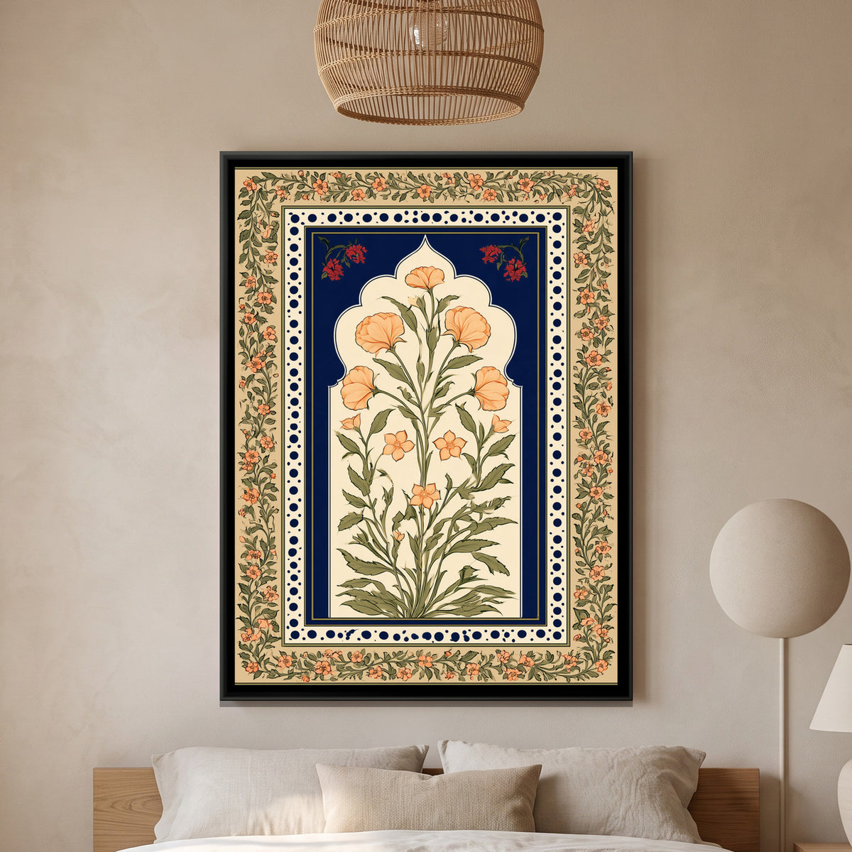 Mughal Floral Arch — framed canvas art hung on a wall