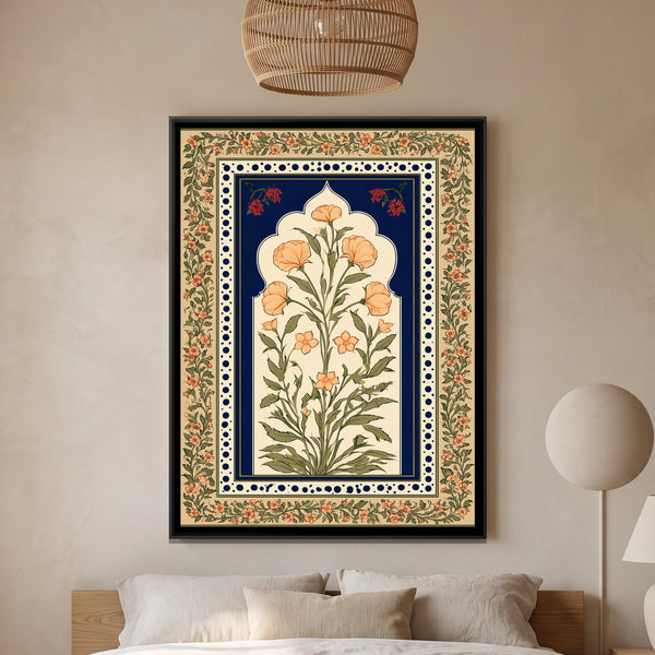 Mughal Floral Arch — framed canvas art hung on a wall