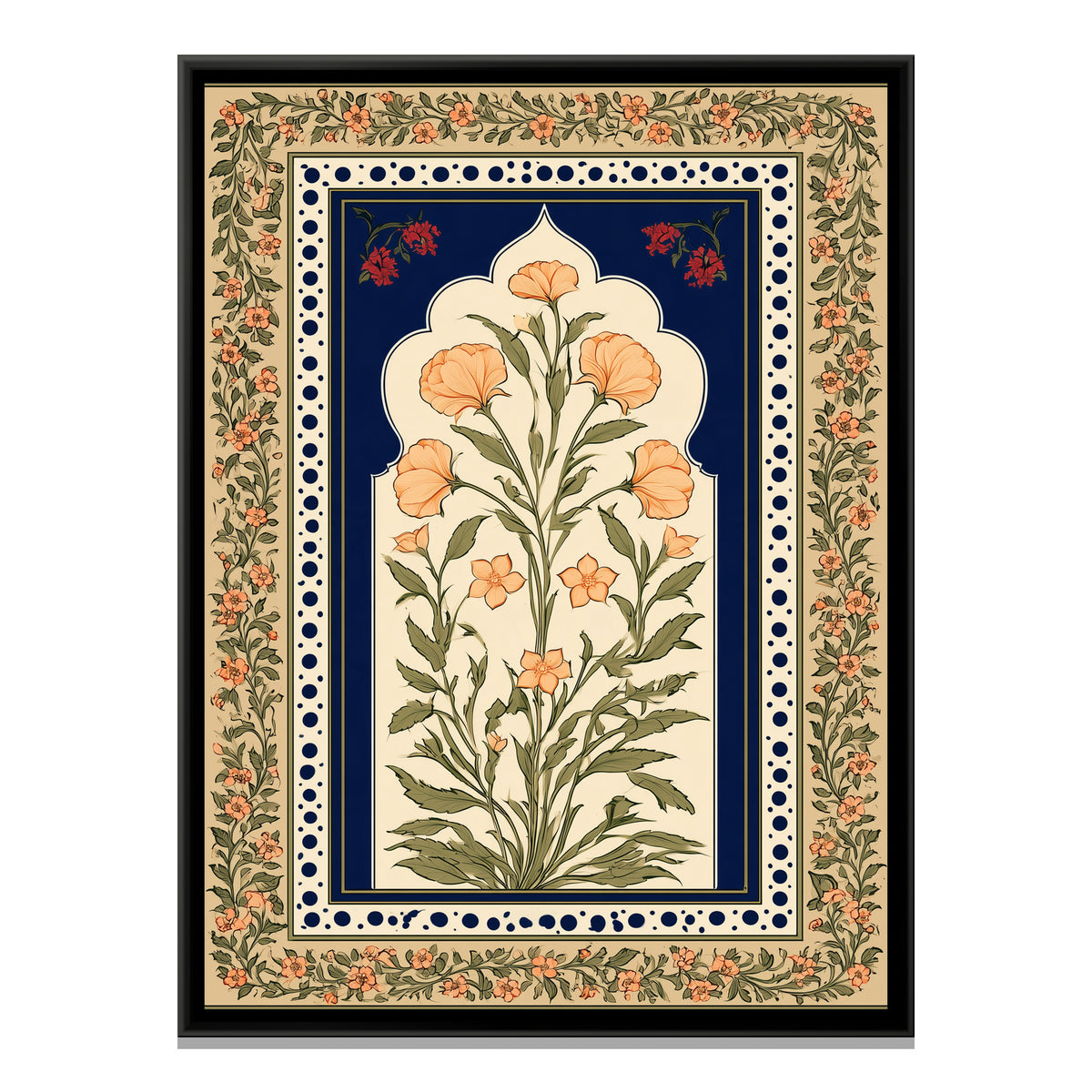 Mughal Floral Arch — framed canvas print, front view