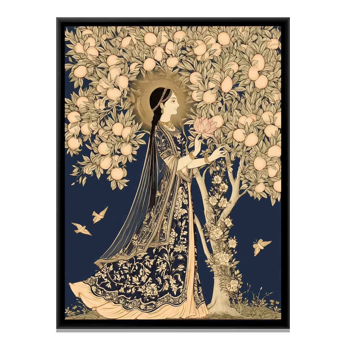 Woman with a Lotus — framed canvas print, front view
