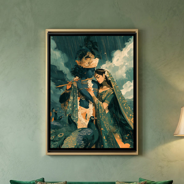 Shri Radha Krishna — framed canvas art hung on a wall