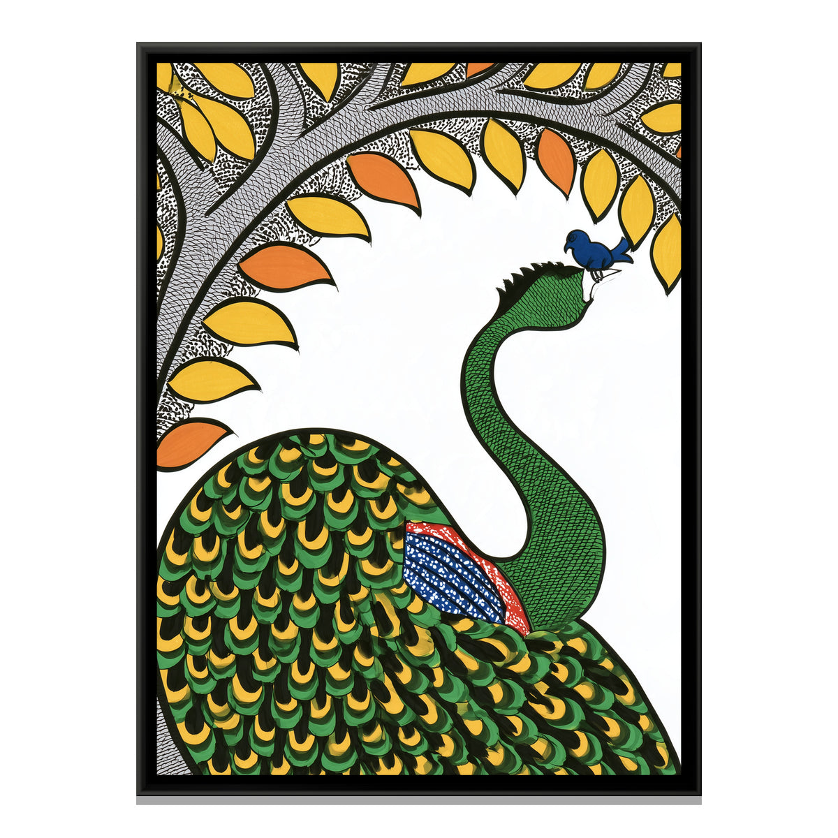 Gond Birds — framed canvas print, front view