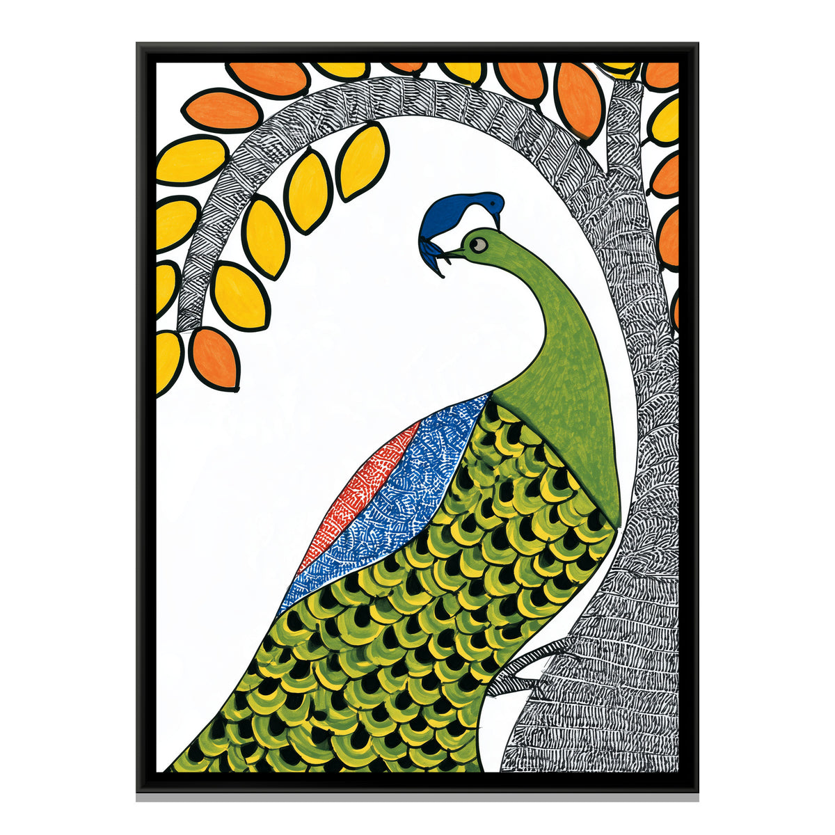 Gond Birds — framed canvas print, front view