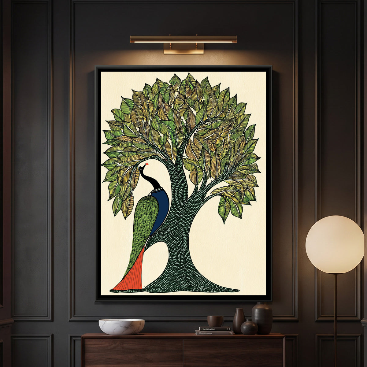 Gond Tree — framed canvas art hung on a wall