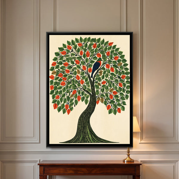 Gond Tree — framed canvas art hung on a wall