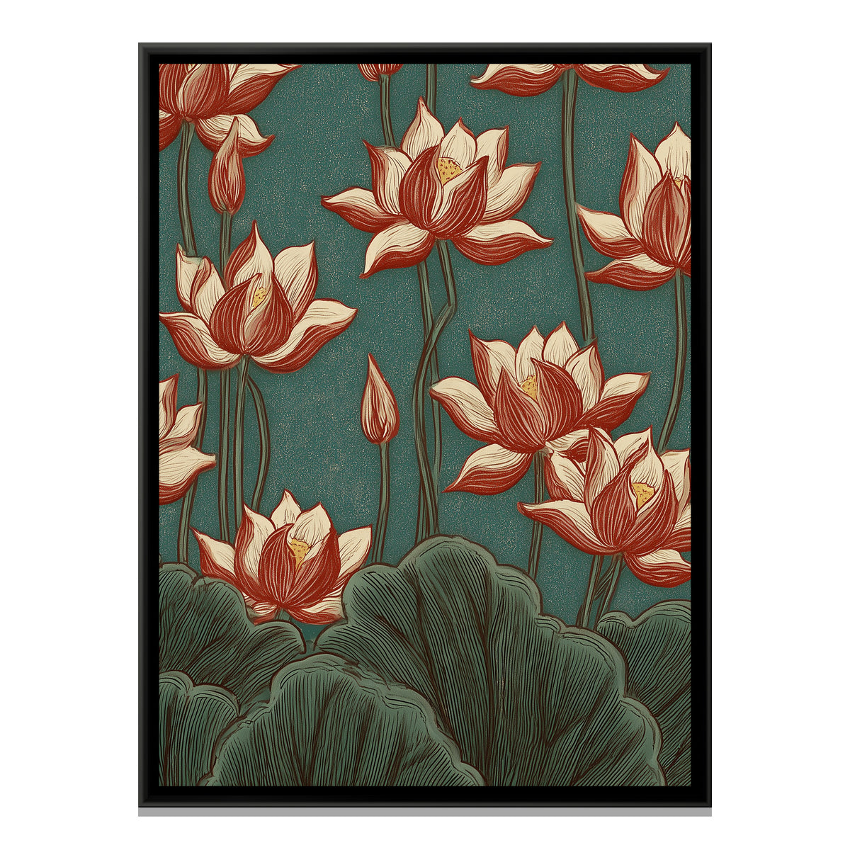 Chinoiserie Lotus — framed canvas print, front view