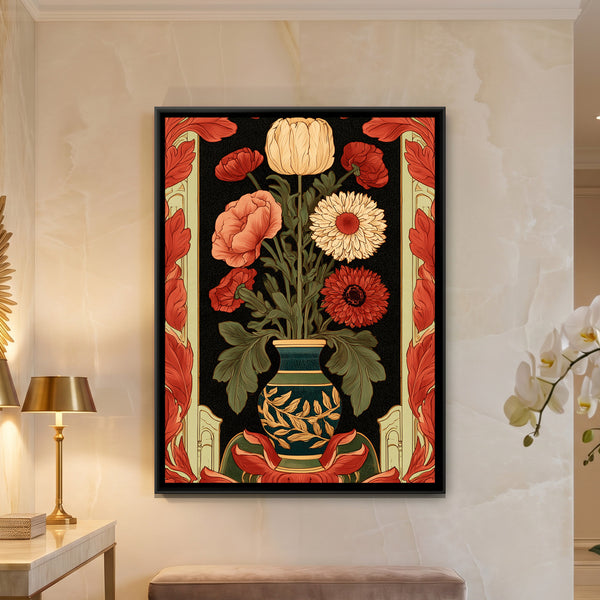 Art Nouveau Flower Vase — framed canvas art hung on a wall