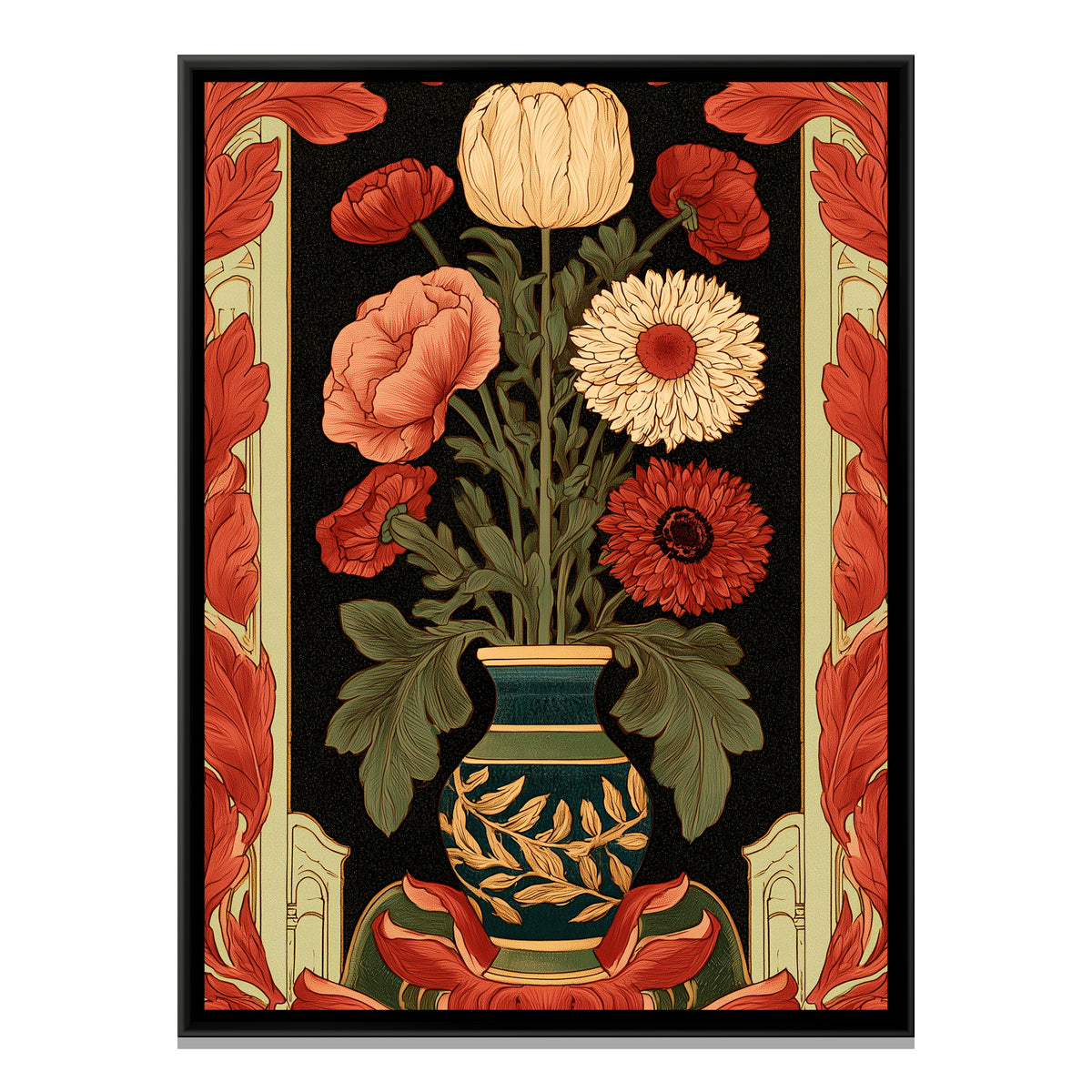 Art Nouveau Flower Vase — framed canvas print, front view