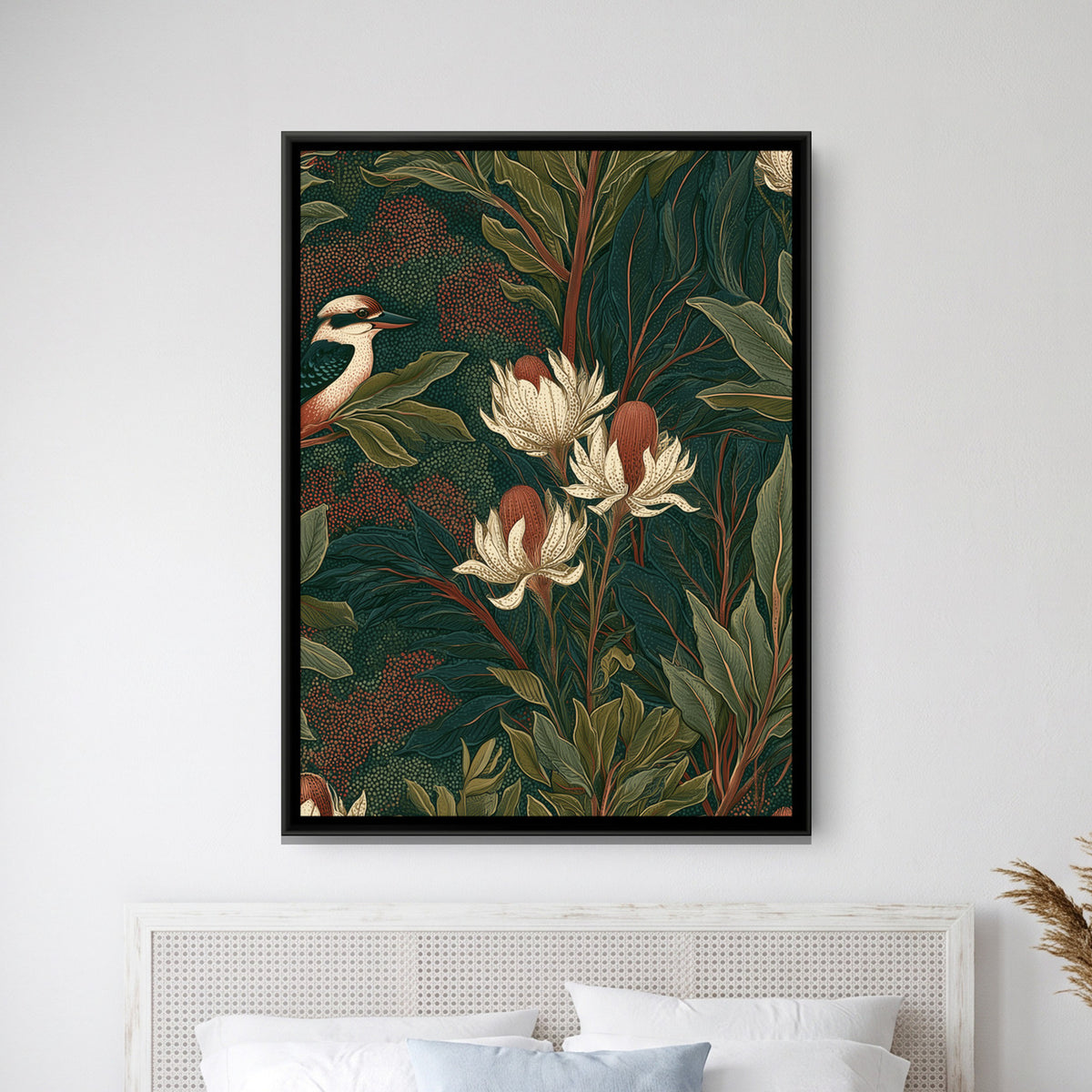 Kookaburra — framed canvas art hung on a wall