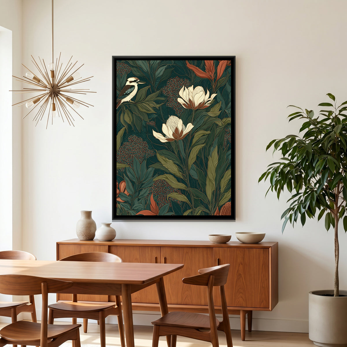 Kookaburra — canvas art shown in a second room setting