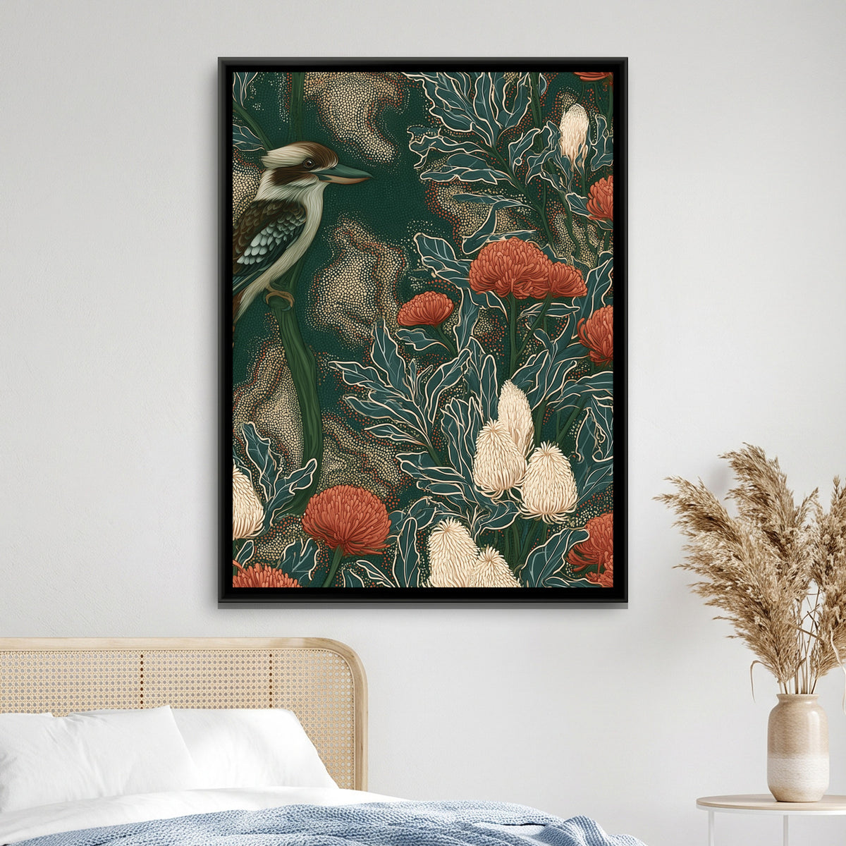 Kookaburra — framed canvas art hung on a wall