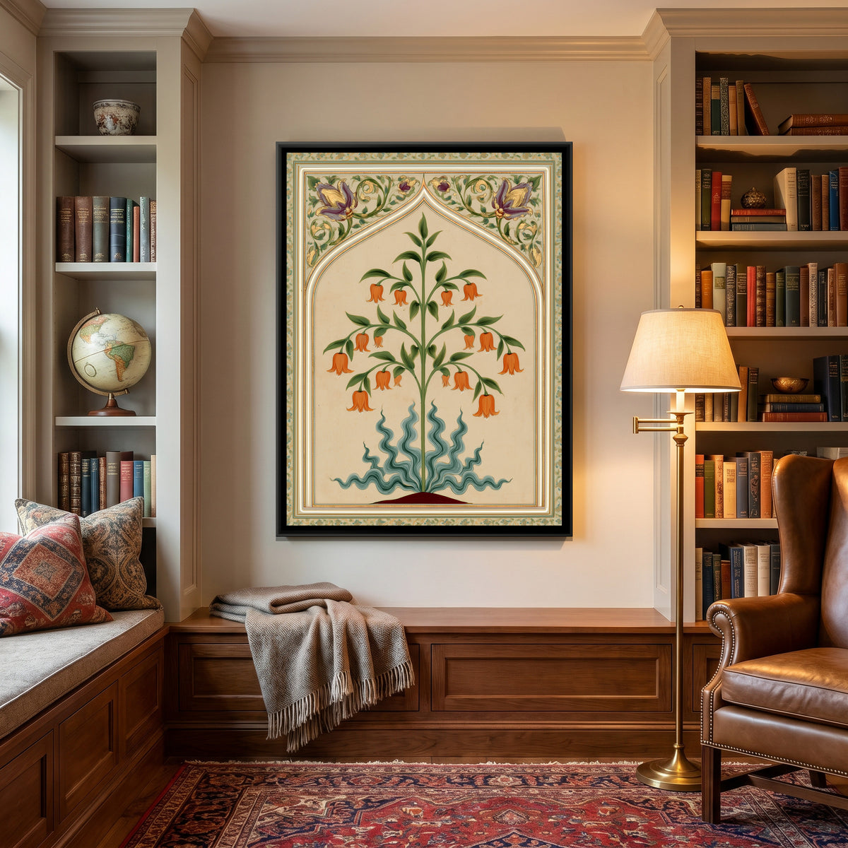 Mughal Flowering Plant — canvas art shown in a styled room