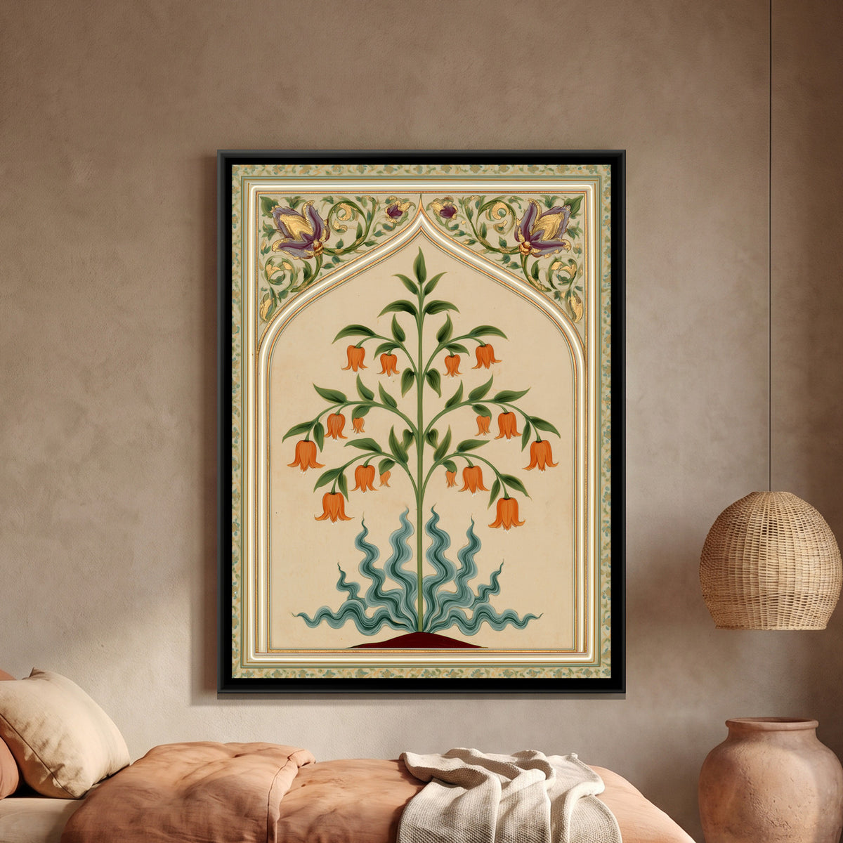 Mughal Flowering Plant — framed canvas art hung on a wall