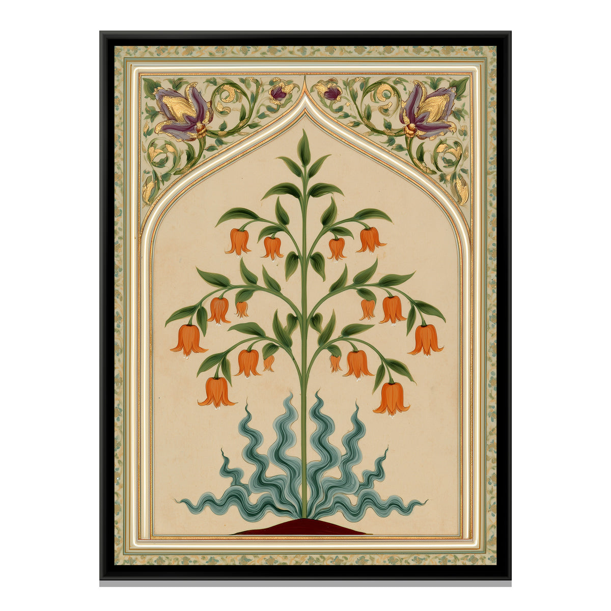 Mughal Flowering Plant — framed canvas print, front view