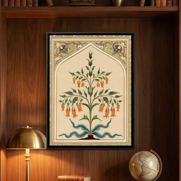 Mughal Flowering Plant — framed canvas art hung on a wall